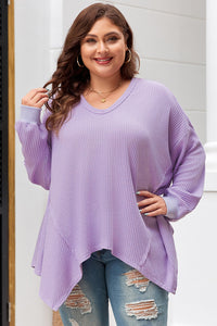 Online Orchid Petal Plus Size Waffle Knit Exposed Seam Flowy Top