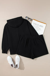 Online Black Textured Hoodie and Shorts Plus Size Two Piece Set