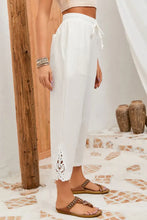 Load image into Gallery viewer, White Lace Splicing Drawstring Casual Cotton Pants
