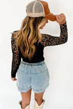 Load image into Gallery viewer, Online Black Floral Lace Patchwork Long Sleeve High Neck Slim Top
