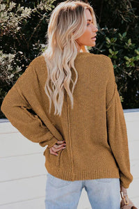 Brown Buttoned Side Split Knit Sweater