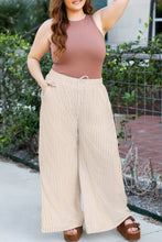 Load image into Gallery viewer, Online Khaki Stripe Plus Size Drawstring High Waist Wide Leg Pants
