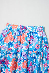 Online Sky Blue Floral Printed High Waist Split Wrap Long Skirt