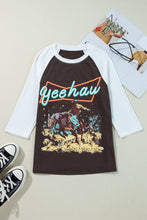 Load image into Gallery viewer, Online Brown Western Yeehaw Graphic Vintage Raglan Long Sleeve Top
