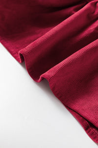Online Burgundy Corduroy Ruffle Tiered Buttoned O Neck Shirt