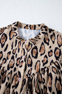 Jet Stream Oversized Leopard Print Balloon Sleeve Casual Shirt