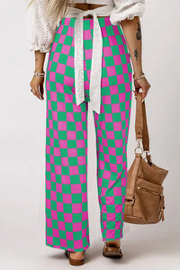 Online Green 2-Tone Checked Print High Waist Wide Leg Pants