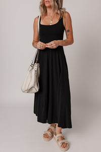 Online Black Sleeveless Scoop Neck Flared Split Midi Dress