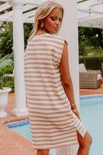 Load image into Gallery viewer, Online Khaki Stripe Round Neck Sleeveless Casual Pocketed Mini Dress
