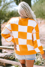 Load image into Gallery viewer, Online Rose Checkered Bishop Sleeve Sweater
