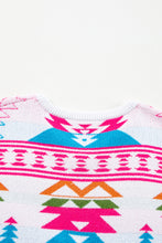 Load image into Gallery viewer, Online White Oversize Aztec Print High Low V Neck Sweater

