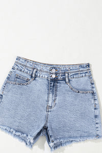 Online Beau Blue Rhinestone Light Wash Raw Hem High Waist Denim Shorts