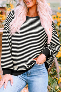 Online Pink Stripe Loose Drop Shoulder Long Sleeve Top