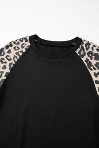 Online Black Leopard Print Colorblock Raglan Sleeve Sweatshirt