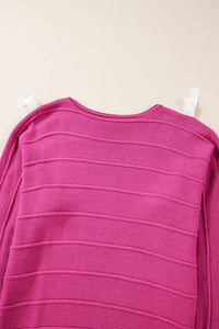 Online Rose Red Bow Knot Cut Out Round Neck Loose Sweater