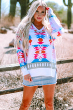 Load image into Gallery viewer, Online White Oversize Aztec Print High Low V Neck Sweater
