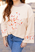 Load image into Gallery viewer, Online Beige Plus Size Flower Patched Side Slits Crewneck Top
