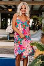 Load image into Gallery viewer, Pink Floral Print Spaghetti STraps Flowy Midi Dress
