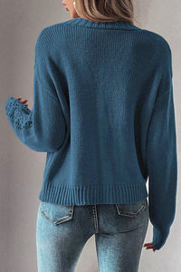 Online Real Teal Open Knit V Neck Button Front Drop Shoulder Plus Size Cardigan