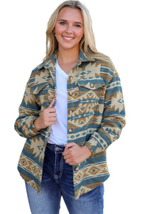 Online Yellow Western Aztec Print Button Flap Pocket Shacket