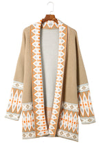 Load image into Gallery viewer, Online Orange Printed Aztec Print Open Front Knitted Cardigan
