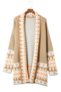 Online Orange Printed Aztec Print Open Front Knitted Cardigan