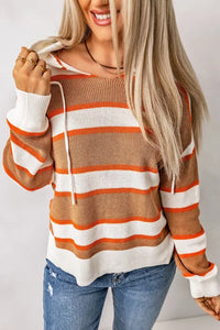Orange Orange/Multicolor Striped Colorblock Sweater Hoodie
