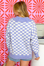 Load image into Gallery viewer, Online Purple Checkered Collared Buttons Plus Size Sweater
