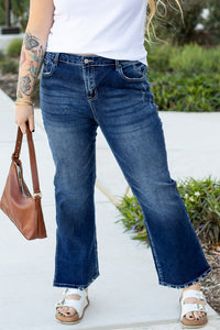 Online Dirty blue Plus Size High Waist Side Slits Flare Jeans