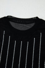 Load image into Gallery viewer, Online Black Rhinestone Decor Striped Mesh Long Sleeve Bodysuit
