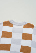 Load image into Gallery viewer, Pink Checkered Ribbed Edge O Neck Drop Shoulder Sweater
