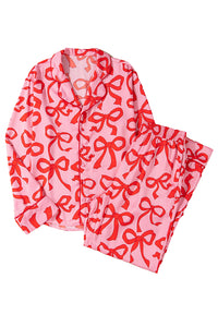 Online Pink 2pcs Bow Print Shirt Style Long Sleeve Pajama Set