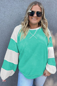 Online Aruba Blue Colorblock Patchwork Cross Seam Plus Sweatshirt