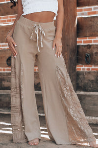 Online Smoke Gray Boho Lace Patchwork Wide Leg High Waist Pants