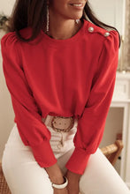 Load image into Gallery viewer, Red Button Tab Detail Long Sleeve Top
