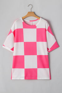 Online White Textured Checkerboard Round Neck Plus Size T Shirt