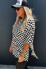 Load image into Gallery viewer, Online Black Checkered Print Side Slits O Neck Plus Size T Shirt
