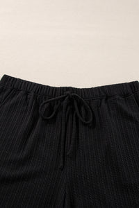 Online Black Textured Hoodie and Shorts Plus Size Two Piece Set