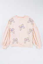 Load image into Gallery viewer, Online Light Pink Embroidered Bow Lantern Sleeve Oversized Pullover Sweatshirt
