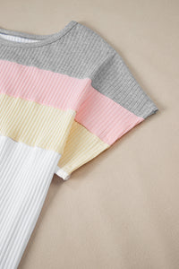 Online White Colorblock Patchwork Batwing Sleeve Ribbed Plus T Shirt
