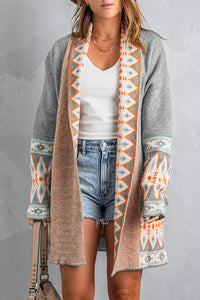 Online Orange Printed Aztec Print Open Front Knitted Cardigan