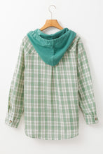 Load image into Gallery viewer, Online Green Checkered Print Loose Fit Buttoned Hooded Shacket
