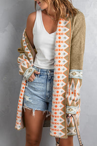 Online Orange Printed Aztec Print Open Front Knitted Cardigan