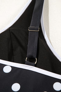 Online Black Polka Dot Trim V Neck Plus Size Swim Dress