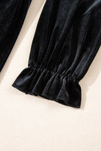 Load image into Gallery viewer, Online Black Velvet Flounce Sleeve Shirred Bodice Plus Babydoll Dress
