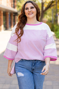 Online White Stripe Patchwork Bracelet Sleeve Plus Size T Shirt