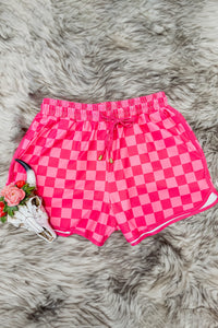 Online Rose Checkered Drawstring Elastic Waist Casual Shorts