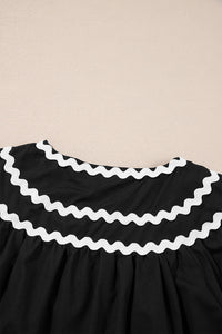 Online Black Contrast Ricrac Trim Short Sleeve V Neck Loose Mini Dress
