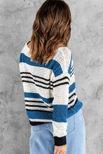 Load image into Gallery viewer, Blue Loose Fit Striped Pattern Sweater
