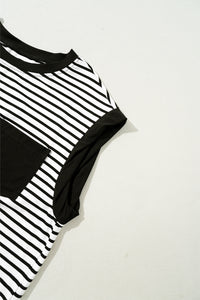 Online Black Stripe Chest Pocket Patch Round Neck Tank Top